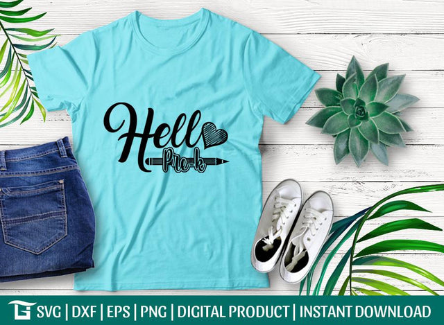Hello Pre-K Svg Cut File, Back ToS chool Svg, Teacher Grade Svg, Kinder Teacher Svg, Tshirt Design, SVG ETC Craft 