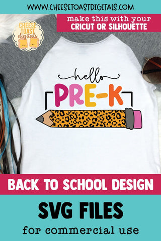 Hello Pre-K SVG | School Leopard Print Pencil Design SVG Cheese Toast Digitals 