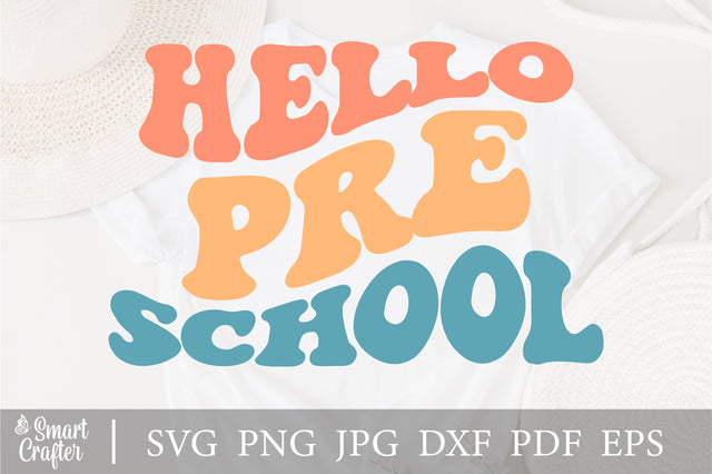 Hello Pre School svg, Back to School Svg, wavy style svg, EPS PNG Cricut Instant Download SVG Fauz 
