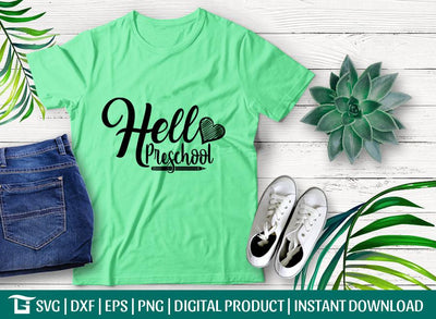 Hello Preschool Svg Cut File, Fashiony Svg, Teaching Svg, Teacher Grade Svg, Girl Svg, Tshirt Design, SVG ETC Craft 