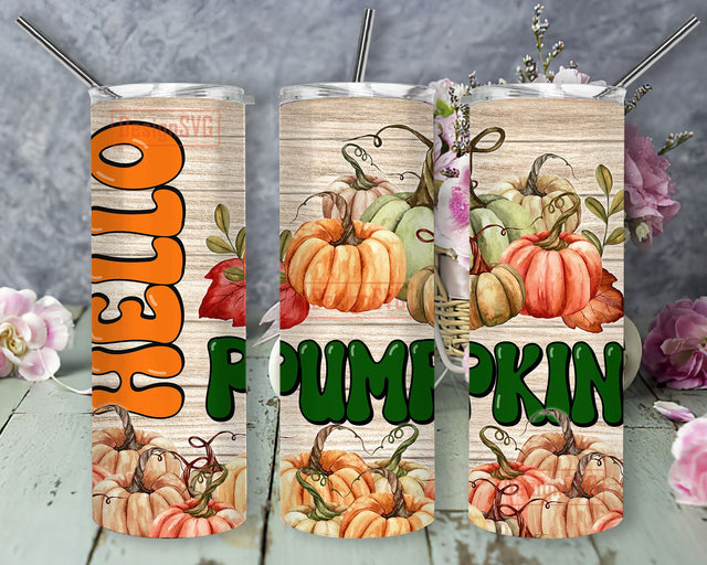 Hello pumpkin 20oz skinny tumbler png sublimation design download, fall pumpkin png, Autumn png, hello Fall png, sublimate designs download Sublimation DesignSVG 