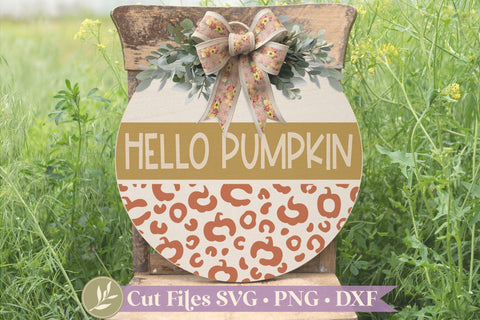 Hello Pumpkin, Cute Fall Round Sign SVG SVG LilleJuniper 
