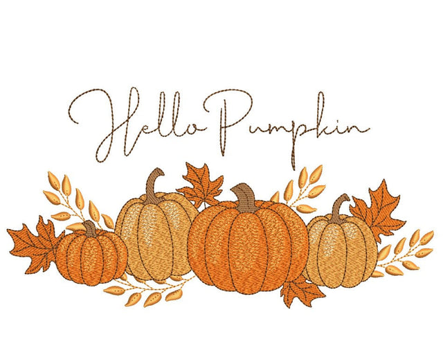 Hello Pumpkin Embroidery Design, Autumn Embroidery File, Thanksgiving Embroidery Design, 4 sizes, Instant Download Embroidery/Applique DESIGNS Nino Nadaraia 