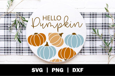 Hello Pumpkin Fall Round Sign SVG | Fall Farmhouse SVG SVG Ollive Studio 