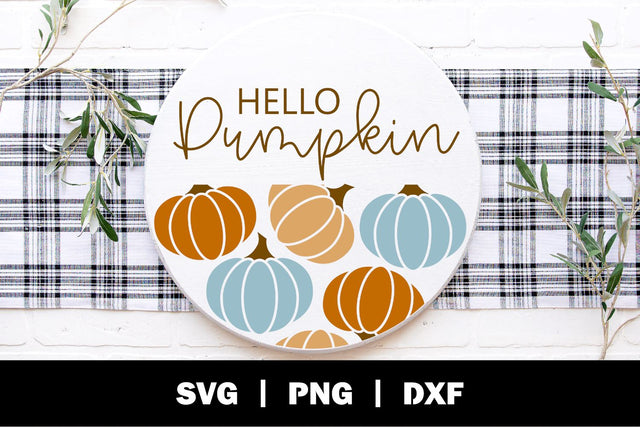 Hello Pumpkin Fall Round Sign SVG | Fall Farmhouse SVG SVG Ollive Studio 