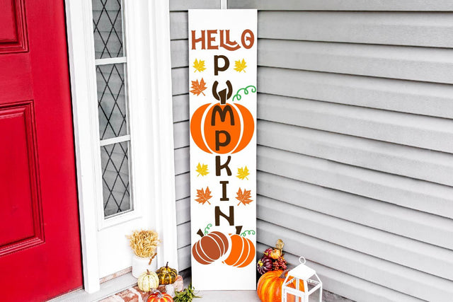 Hello pumpkin Fall vertical porch sign SVG, Autumn vertical SVG Paper Switch 