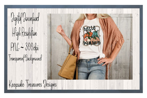 Hello Pumpkin, Hand Drawn Pumpkins, Fall Pumpkin T-Shirt PNG, Simulation Autumn Design, Digital Download Sublimation Keepsake Treasures Designs LLC. 