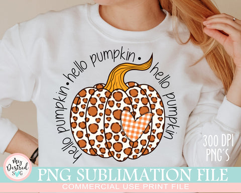 Hello Pumpkin PNG, Hello Pumpkin Leopard, File for DTG Printing, Fall Sublimation Designs Downloads, Autumn PNG, Thanksgiving, Halloween Sublimation MyDesiredSVG 
