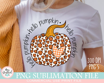 Hello Pumpkin PNG, Hello Pumpkin Leopard, File for DTG Printing, Fall Sublimation Designs Downloads, Autumn PNG, Thanksgiving, Halloween Sublimation MyDesiredSVG 