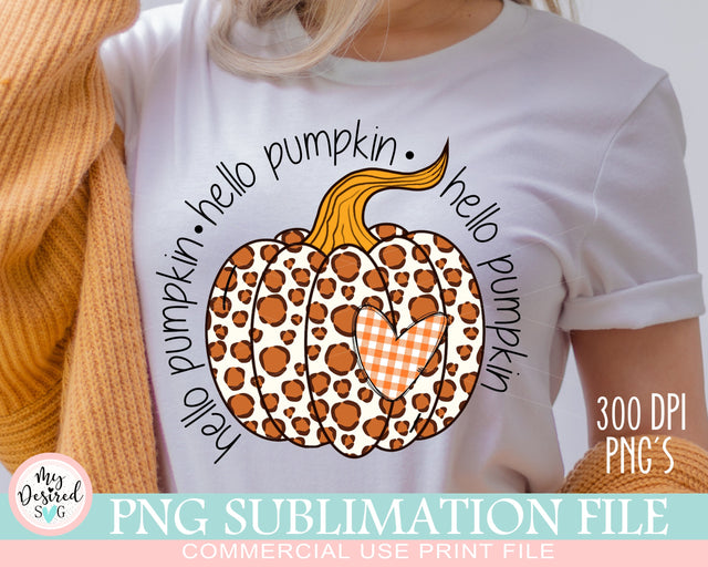 Hello Pumpkin PNG, Hello Pumpkin Leopard, File for DTG Printing, Fall Sublimation Designs Downloads, Autumn PNG, Thanksgiving, Halloween Sublimation MyDesiredSVG 