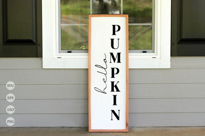 hello Pumpkin Porch Sign SVG ,Fall Porch Sign SVG ,Vertical Sign SVG SVG Chamsae Studio 
