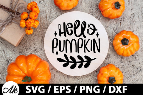 Hello pumpkin Round Sign SVG akazaddesign 
