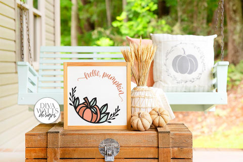 Hello Pumpkin Round SVG | Fall / Autumn Welcome Sign Design SVG Diva Watts Designs 