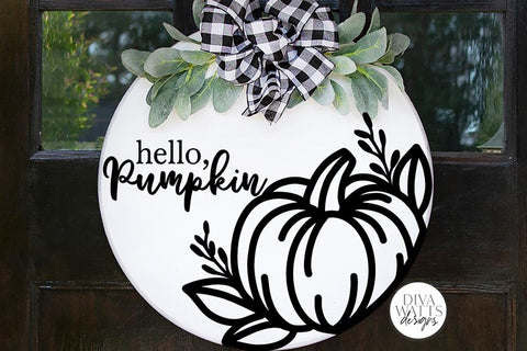Hello Pumpkin SVG | Fall Farmhouse Round Sign Design SVG Diva Watts Designs 