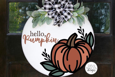 Hello Pumpkin SVG | Fall Farmhouse Round Sign Design SVG Diva Watts Designs 