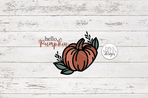 Hello Pumpkin SVG | Fall Farmhouse Round Sign Design SVG Diva Watts Designs 