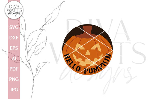 Hello Pumpkin SVG For Halloween Shirt With Jack-O-Lantern Door Hanger For Halloween SVG With Pumpkin Face For Pumpkin Shirt SVG SVG Diva Watts Designs 