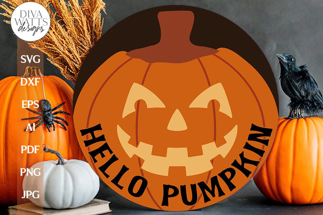 Hello Pumpkin SVG For Halloween Shirt With Jack-O-Lantern Door Hanger For Halloween SVG With Pumpkin Face For Pumpkin Shirt SVG SVG Diva Watts Designs 