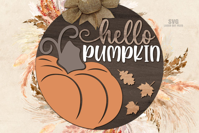 Hello Pumpkin SVG Laser Cut Files | Pumpkin Welcome Sign SVG Cloud9Design 