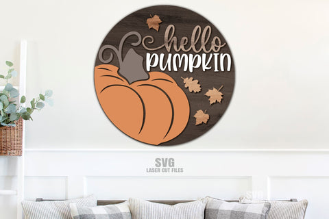 Hello Pumpkin SVG Laser Cut Files | Pumpkin Welcome Sign SVG Cloud9Design 