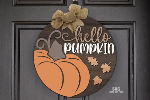 Hello Pumpkin SVG Laser Cut Files | Pumpkin Welcome Sign SVG Cloud9Design 