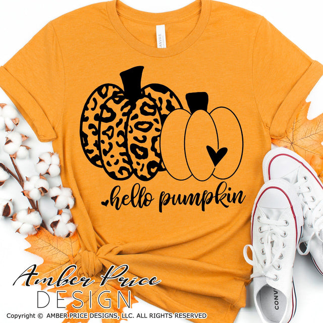 Hello Pumpkin SVG | Leopard print Pumpkin SVG PNG DXF | Fall SVG PNG DXF SVG Amber Price Design 