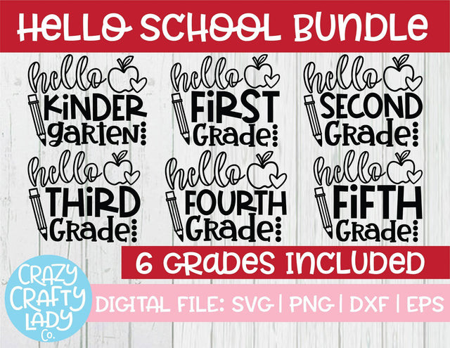 Hello School | Back to School Quote SVG Cut File Bundle SVG Crazy Crafty Lady Co. 