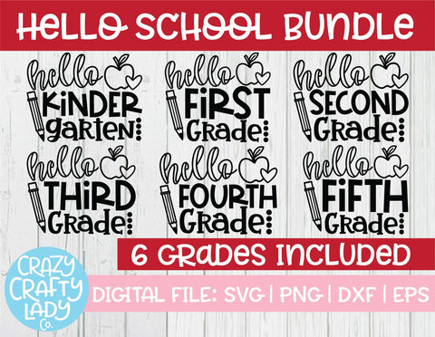 Hello School | Back to School Quote SVG Cut File Bundle SVG Crazy Crafty Lady Co. 