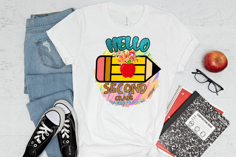 Hello Second Grade PNG I First Day School Shirt PNG I School Sublimation Happy Printables Club 