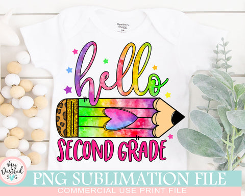 Hello Second Grade PNG, School Designs, Back to School 2nd grade Design, Second Grade Shirt, Gift Teachers, Sublimation Designs Downloads Sublimation MyDesiredSVG 