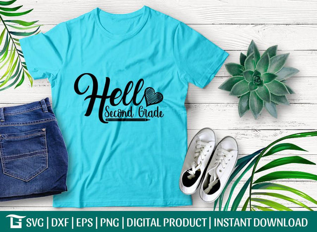 Hello Second Grade Svg Cut File, , Girl Back To School Svg, Teaching Svg, Kinder Teacher Svg, Tshirt Design, SVG ETC Craft 