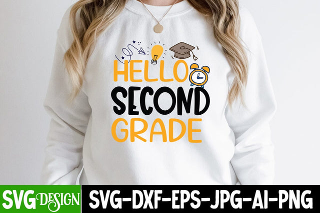 Hello Second Grade SVG Cut File, Hello Second Grade SVG Design, 100 Days of School SVG Cut File, 100 Days of School SVG Design, Teacher SVG Cut File, Back to School SVG Design, Teacher SVG Quotes, Back to School Sublimation PNG SVG BlackCatsMedia 