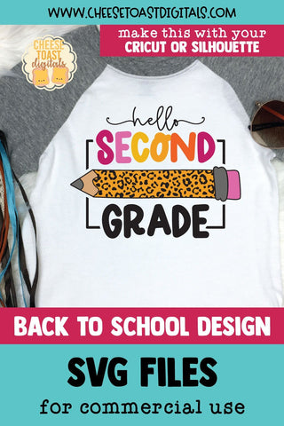 Hello Second Grade SVG | School Leopard Print Pencil Design SVG Cheese Toast Digitals 