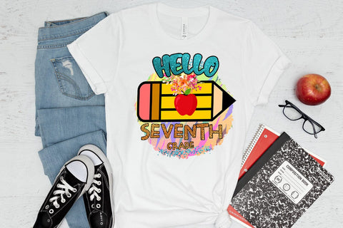 Hello Seventh Grade I First Day School Shirt PNG I School Sublimation Happy Printables Club 