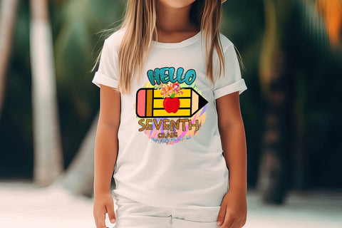Hello Seventh Grade I First Day School Shirt PNG I School Sublimation Happy Printables Club 