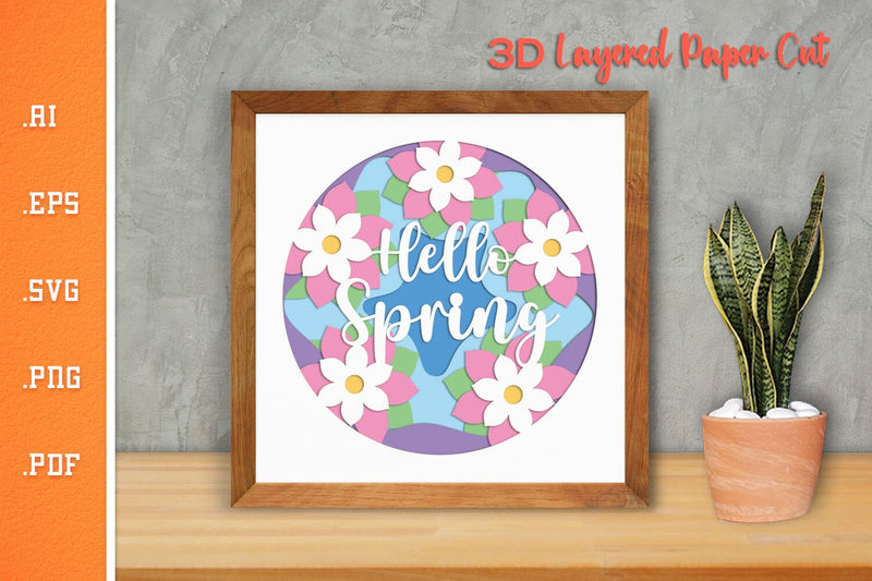 Hello Spring - 3D Layered Paper Cut SVG 1 SVG Slim Studio 
