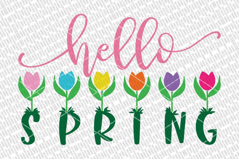 Hello Spring Buffalo Plaid Tulips SVG | Solid Version Included | Farmhouse Sign SVG Diva Watts Designs 