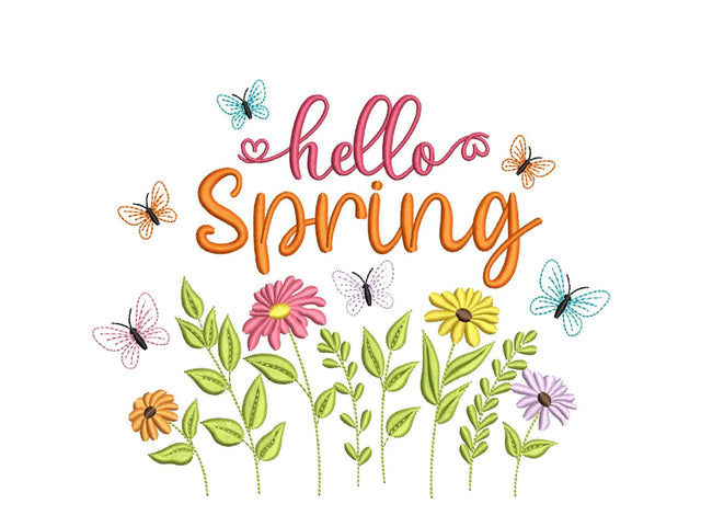 Hello Spring Embroidery Design, 4 sizes, Instant Download Embroidery/Applique DESIGNS Nino Nadaraia 