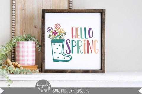 Hello Spring Floral Rain Boots SVG Designs by Jolein 