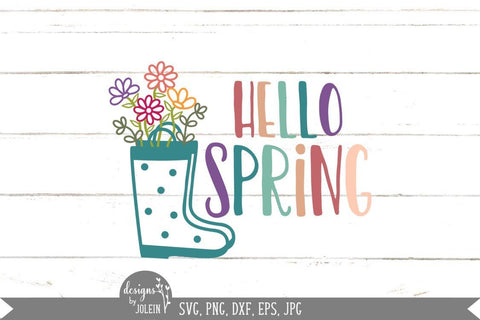 Hello Spring Floral Rain Boots SVG Designs by Jolein 