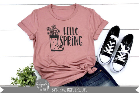 Hello Spring Floral Rain Boots SVG Designs by Jolein 