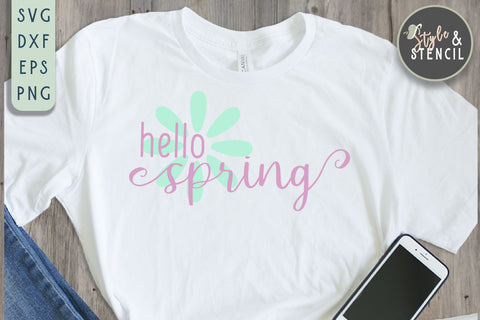Hello Spring Flower SVG - PNG, DXF, EPS, SVG, Cut File SVG Style and Stencil 