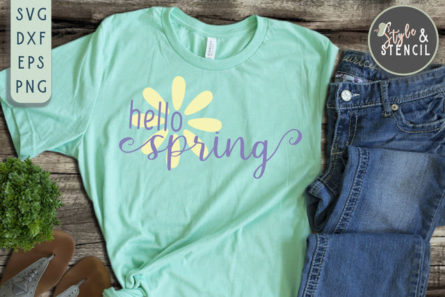 Hello Spring Flower SVG - PNG, DXF, EPS, SVG, Cut File SVG Style and Stencil 