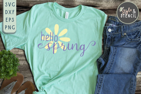 Hello Spring Flower SVG - PNG, DXF, EPS, SVG, Cut File SVG Style and Stencil 
