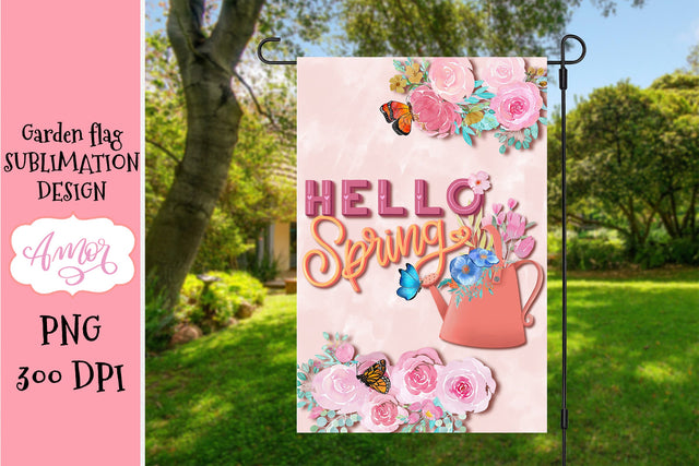 Hello Spring Garden Flag Sublimation Design Sublimation Amorclipart 