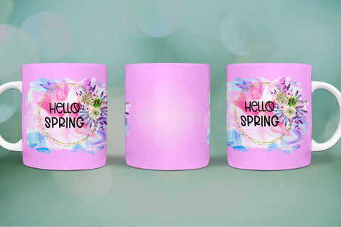 Hello Spring Mug Wrap Sublimation I Spring Mugs PNG Sublimation Happy Printables Club 