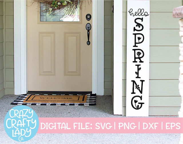 Hello Spring | Porch Sign SVG Cut File SVG Crazy Crafty Lady Co. 
