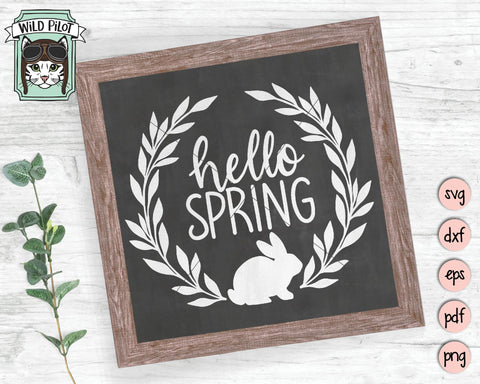 Hello Spring Rabbit Wreath SVG Cut File SVG Wild Pilot 