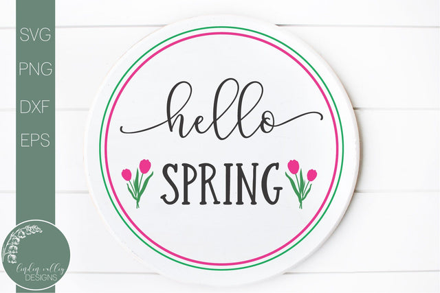 Hello Spring Round Door Sign Svg-Spring Farmhouse Sign Svg SVG Linden Valley Designs 
