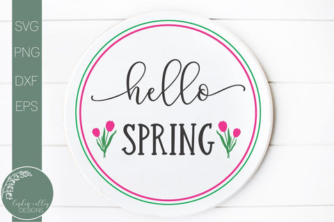 Hello Spring Round Door Sign Svg-Spring Farmhouse Sign Svg SVG Linden Valley Designs 